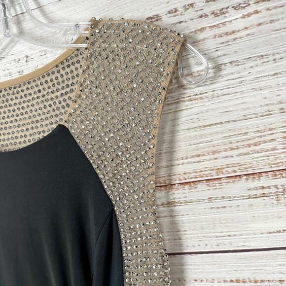 Xscape Black Gold Crystal Embellished Fit and Flare Evening Gown EUC, Size 2 - Picture 5 of 12